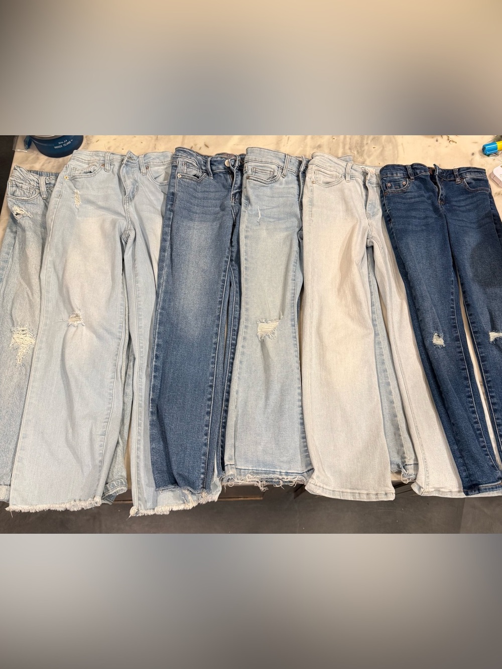 Girls' Mixed Light to Dark Blue Denim Jeans Bundle (6 pair)